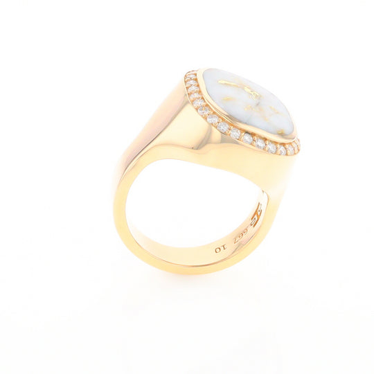 Gold Quartz Cushion Inlaid Men's Ring with Diamond Halo