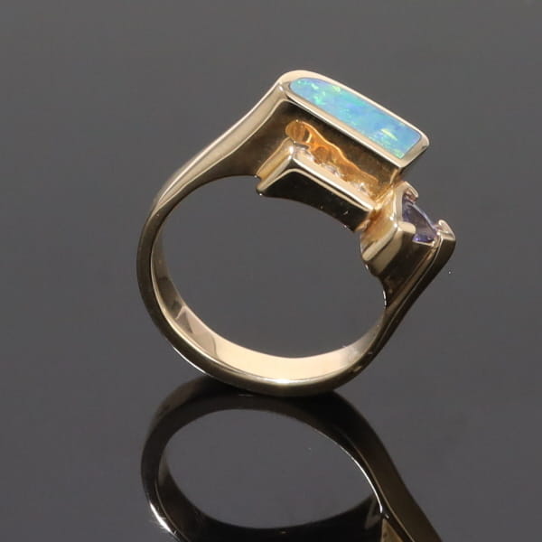 Opal Rings Geometric Inlaid with Tanzanite and .08ctw Round Diamonds
