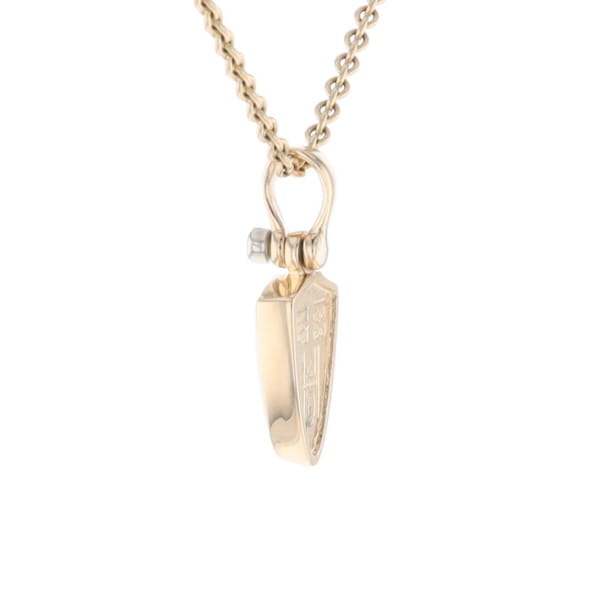 Gold Quartz Pendant Shield Shape Inlaid Pendant with .02ct Diamond