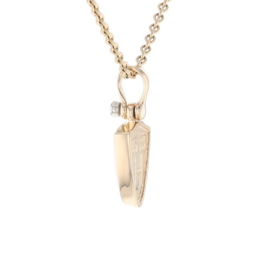 Gold Quartz Pendant Shield Shape Inlaid Pendant with .02ct Diamond