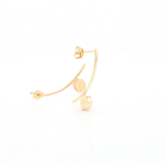 Gold Quartz Earrings Round Inlaid Curved Bar Design