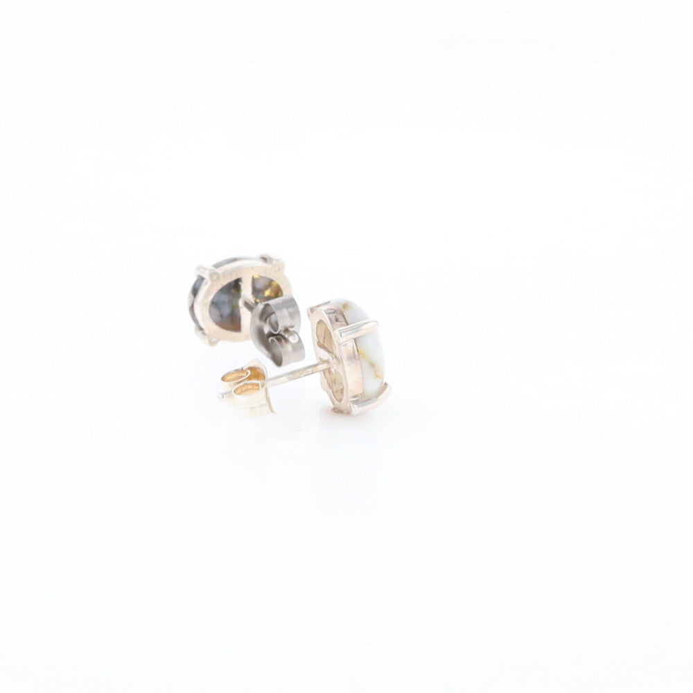 Gold Quartz Cabochon Stud Earrings