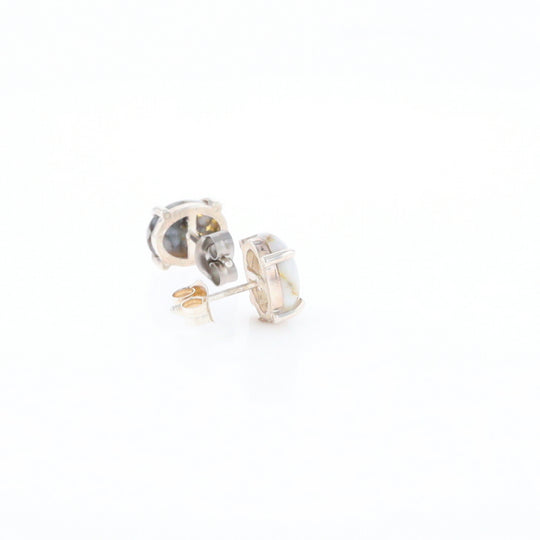 Gold Quartz Cabochon Stud Earrings