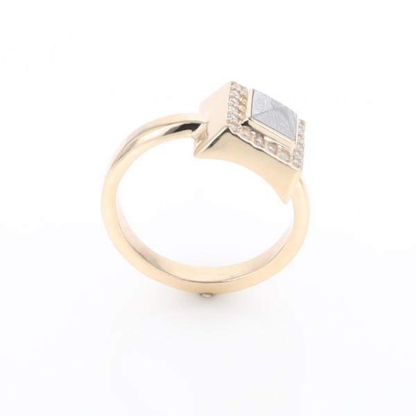 Meteorite Ring Square Inlaid Halo .14ctw Diamonds Design