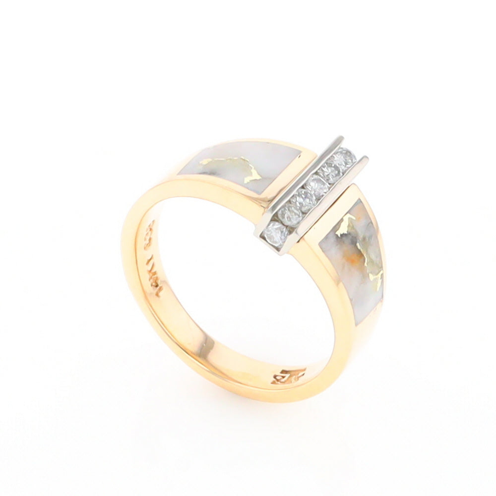 Gold Quartz Ring Double Sided Inlaid Design with .23ctw Diamonds