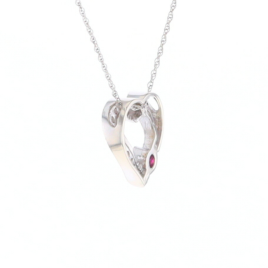 Diamond Heart Pendant with Ruby Accent