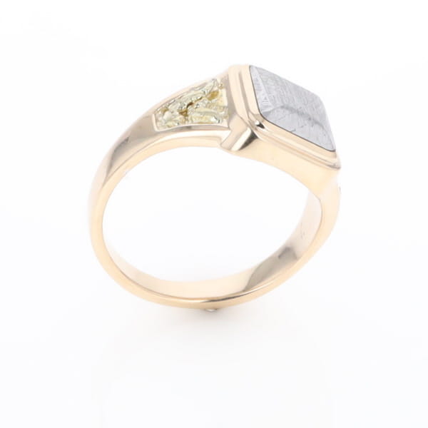 Meteorite Ring Square Inlaid Center Design with Natural Nugget Sides