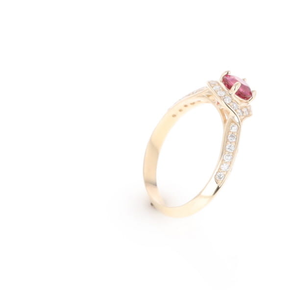 Peaked Halo Pink Tourmaline & Diamond Engagement Ring