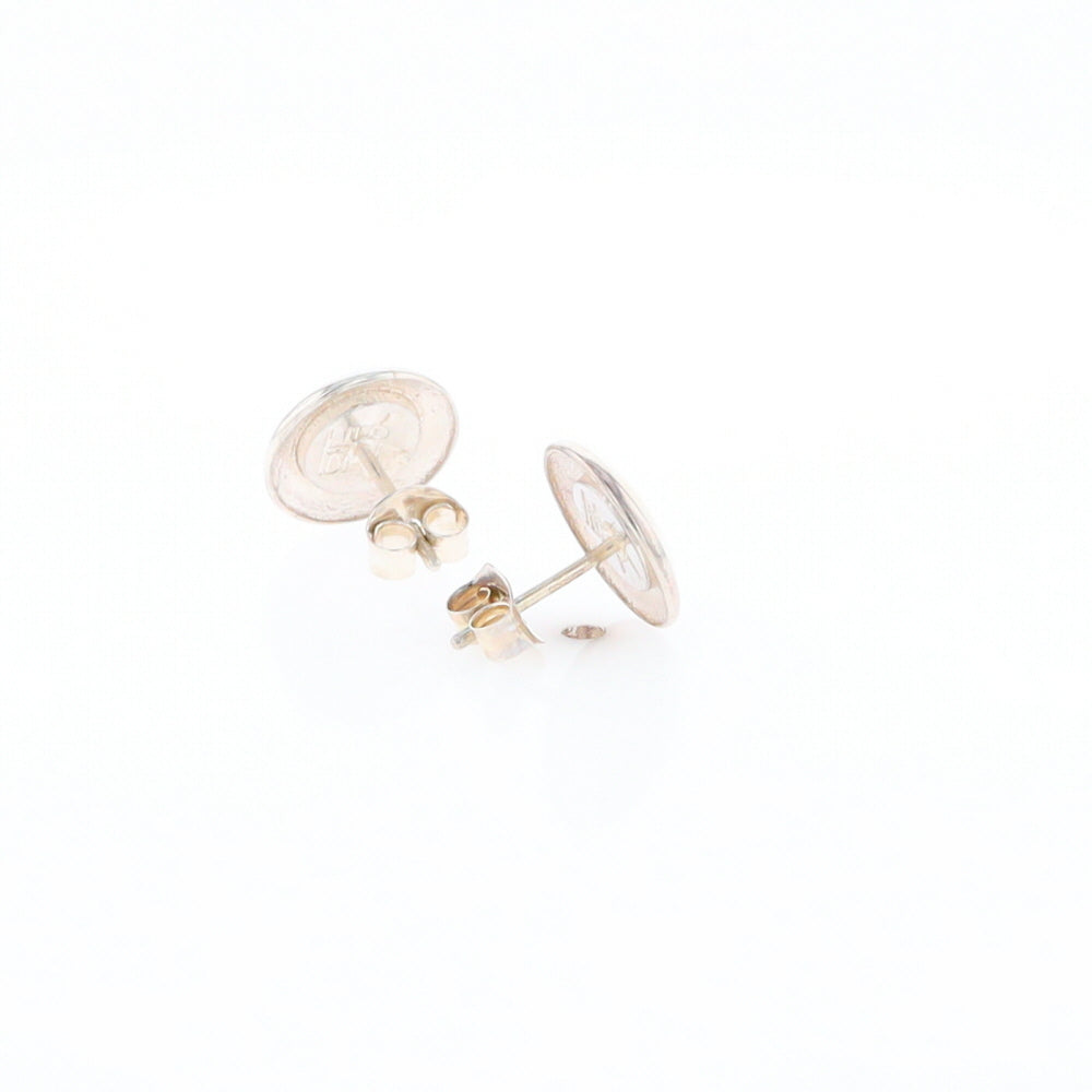 Sterling Silver Gold Quartz Inlaid Circle Stud Earrings - G3