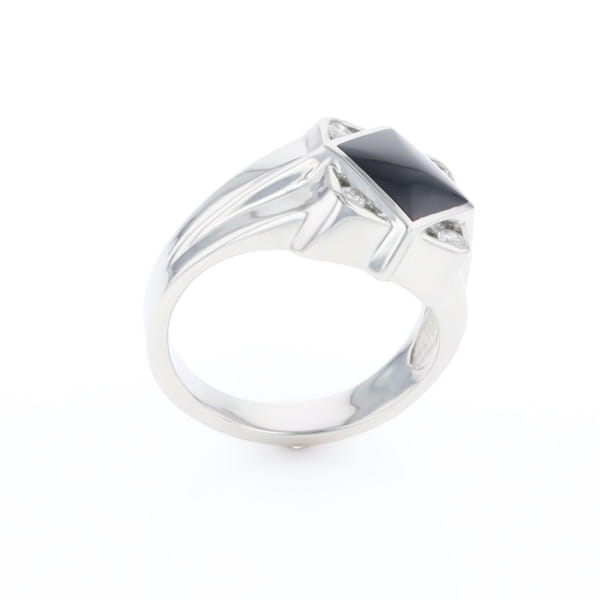 Natural onyx ring diamond shape inlaid design with .16ctw round diamonds