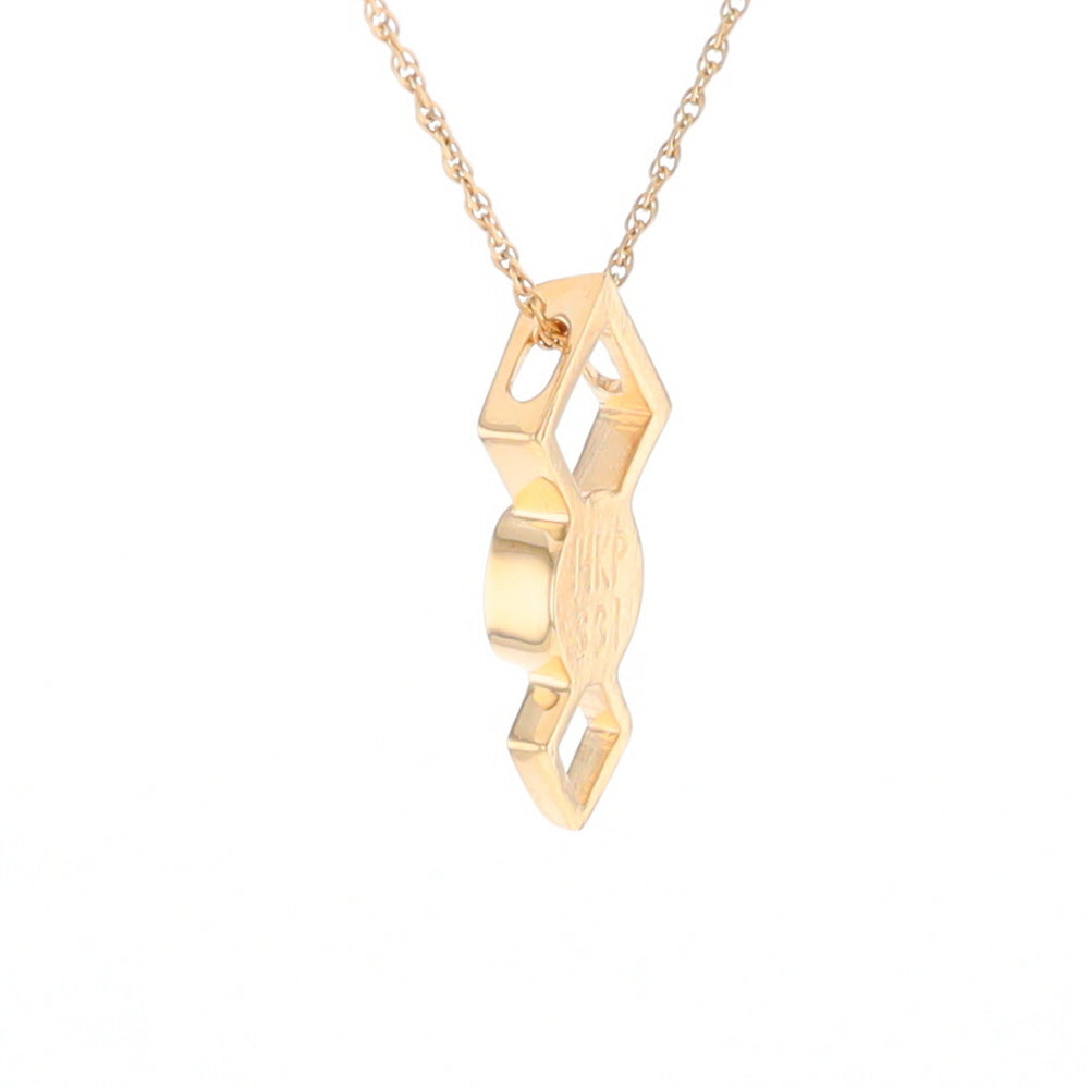 Gold Quartz Round Inlay Double Diamond Design Pendant