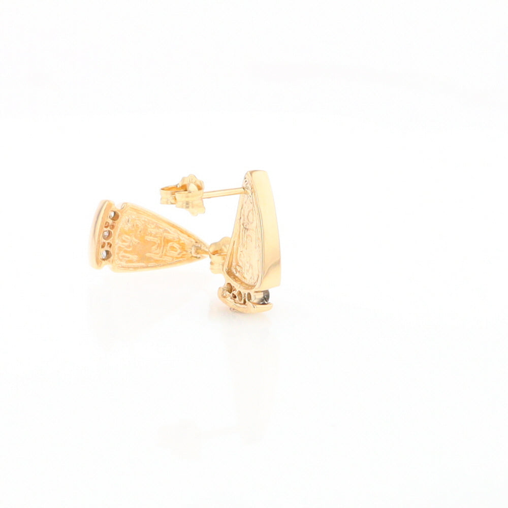 G1 Gold Quartz Earrings Triangle Shape Inlaid Design with .12ctw Diamonds
