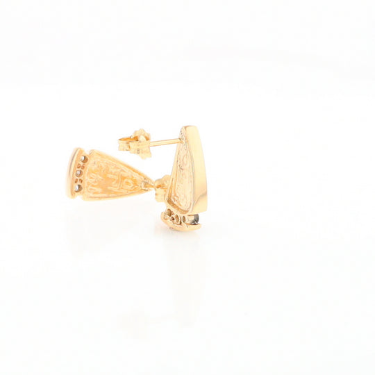G1 Gold Quartz Earrings Triangle Shape Inlaid Design with .12ctw Diamonds
