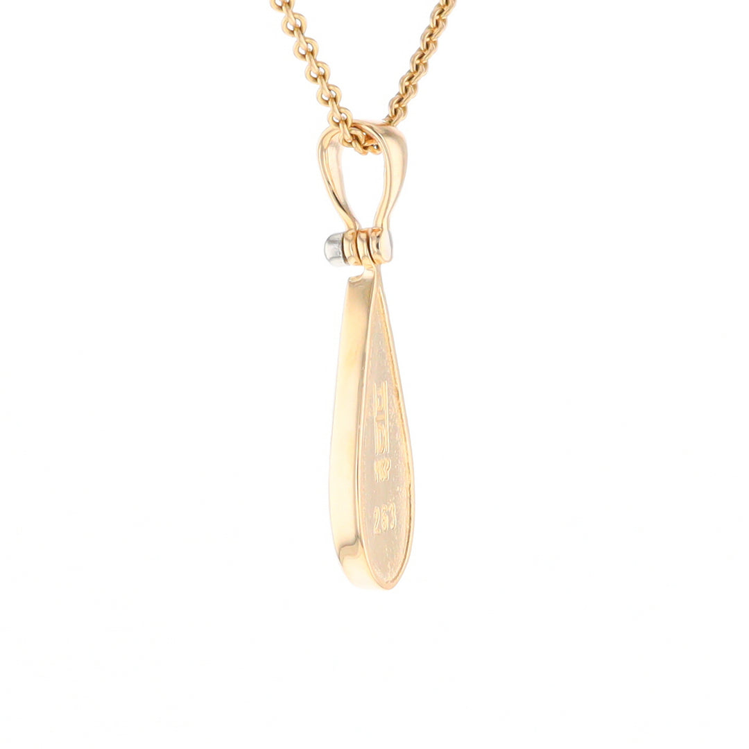 Gold Quartz Necklace Tear Drop Inlaid Pendant with .02ct Diamond