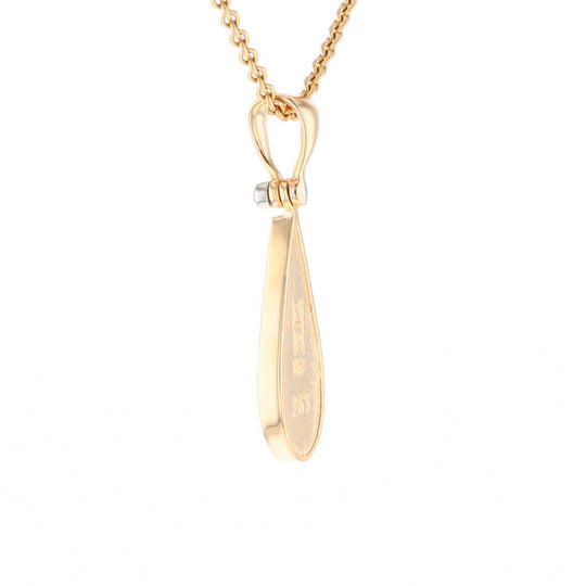 Gold Quartz Necklace Tear Drop Inlaid Pendant with .02ct Diamond