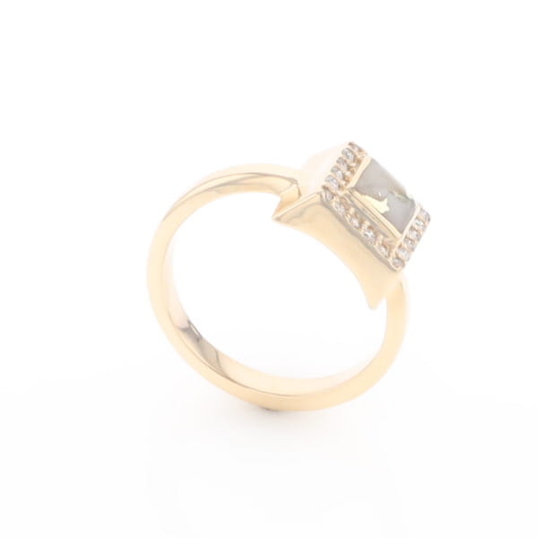 Gold Quartz Ring Square Inlaid Halo .14ctw Diamonds Design