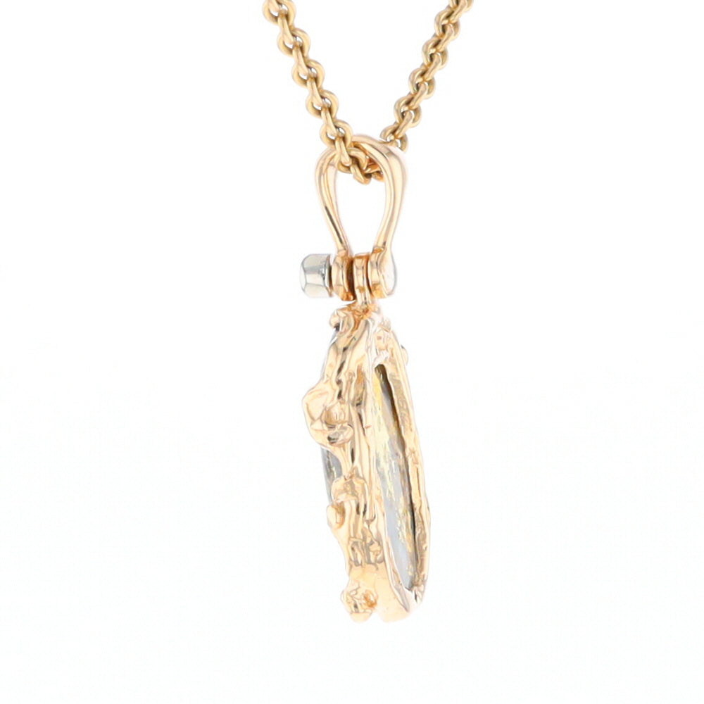 Serpentine & Gold Quartz Freeform Pendant