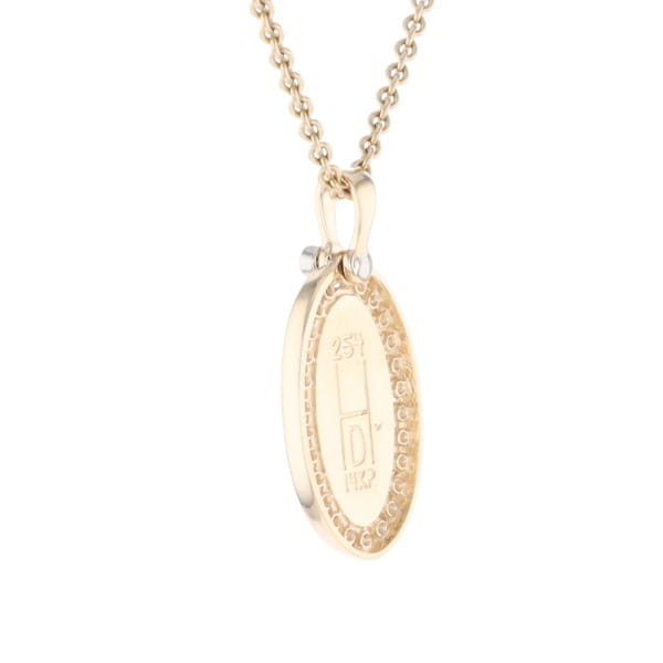 Gold Quartz Necklace .37ctw Halo Diamond Oval Inlaid Pendant