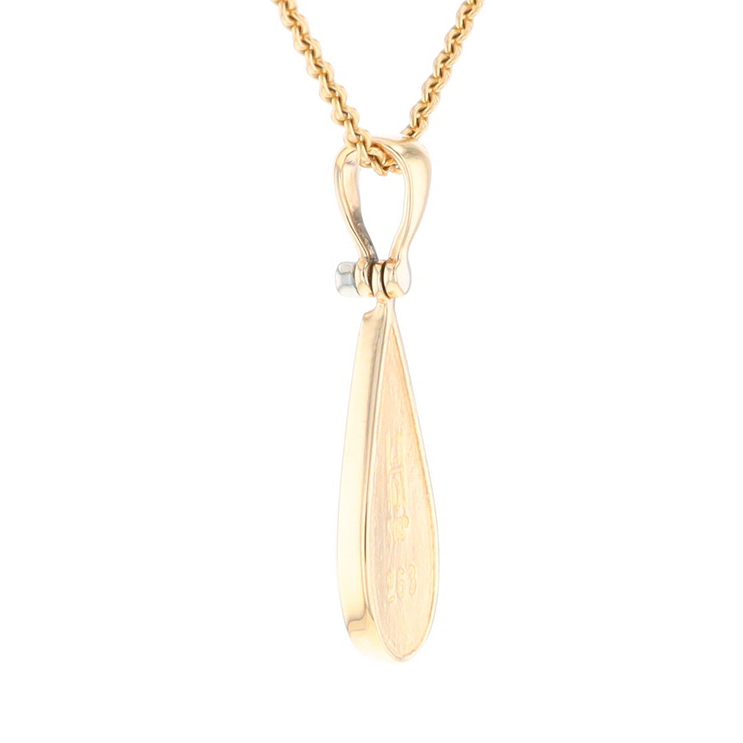 Gold Quartz Necklace Tear Drop Inlaid Pendant with .02ct Diamond