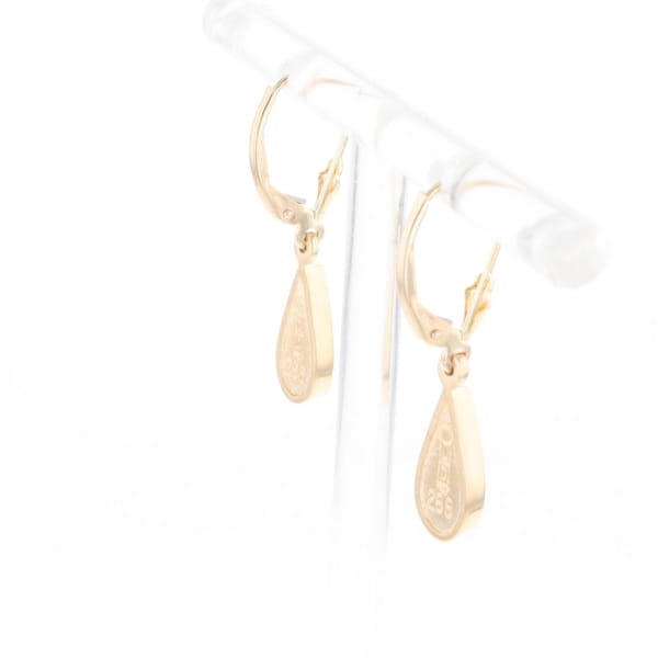 Gold Quartz Earrings Tear Drop Inlaid Lever Backs - G3