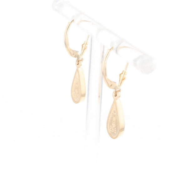Gold Quartz Earrings Tear Drop Inlaid Lever Backs - G3