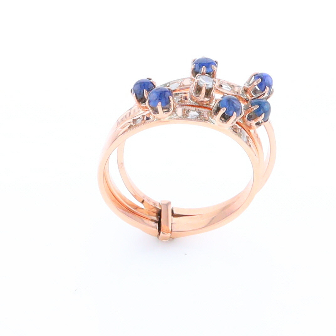 Vintage Sapphire and Diamond Stacked Trio Ring