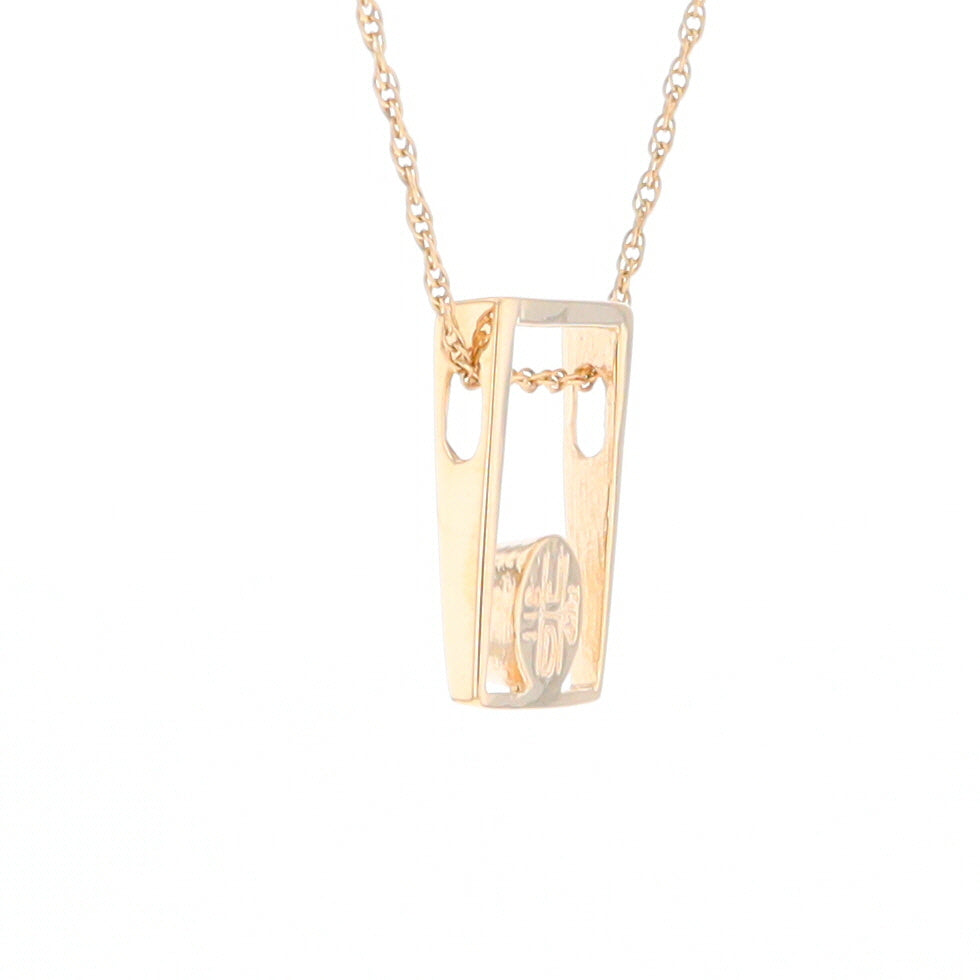 Gold Quartz Necklace Round Inlay Open Rectangle Design Pendant