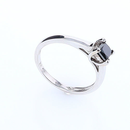 Princess Cut Black Diamond Solitaire Engagement Ring White Gold