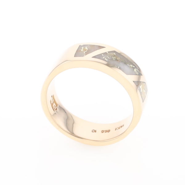 Gold Quartz Ring, 3 Section Inlaid Design