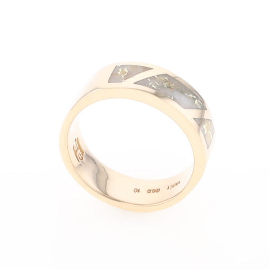 Gold Quartz Ring, 3 Section Inlaid Design