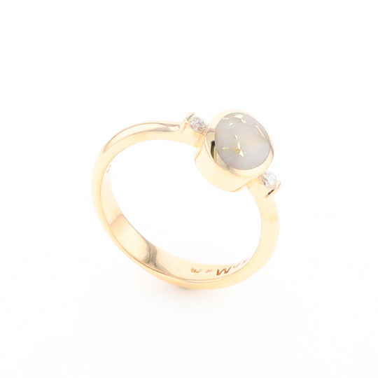 Gold Quartz Ring Oval Inlaid Design Center with .06ctw Round Diamonds