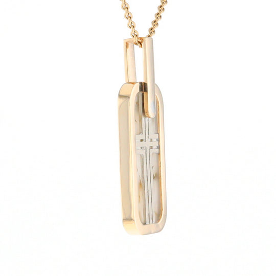 Gold Quartz Necklace Dog Tag Double Sided Inlaid Cross Pendant