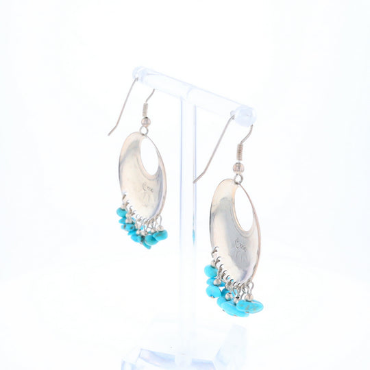 Stamped Silver Hook Earrings with Turquoise Dangles