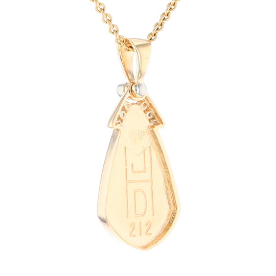 Gold Quartz Necklace Pear Shape Inlaid Pendant with .15ctw Diamonds