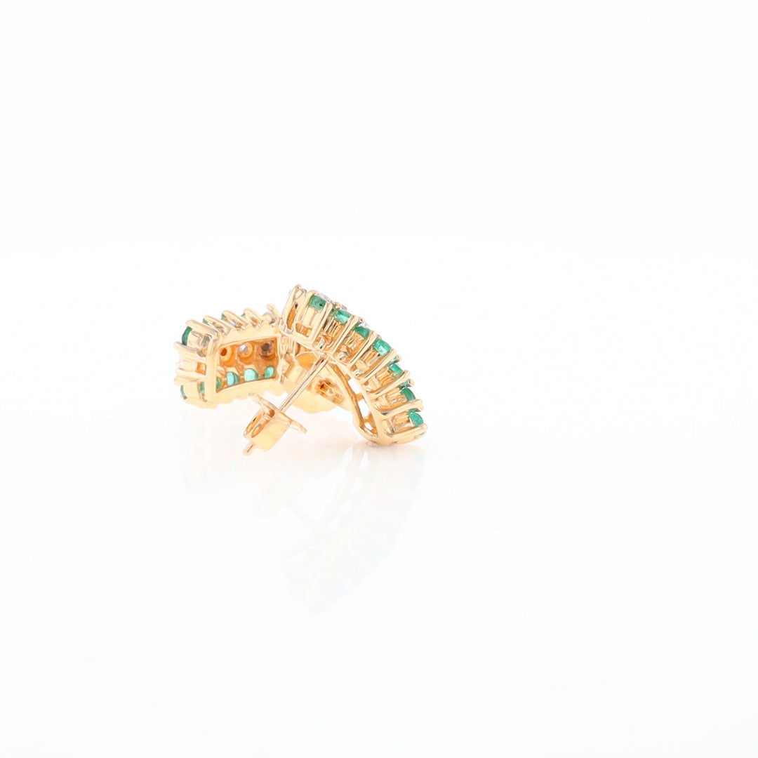 Three-Row Drop Emerald and Diamond Earrings