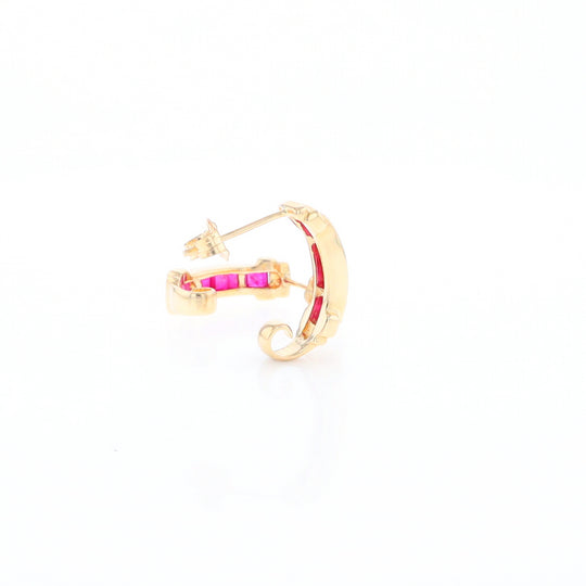 Channel Ruby Semi-Hoop Earrings