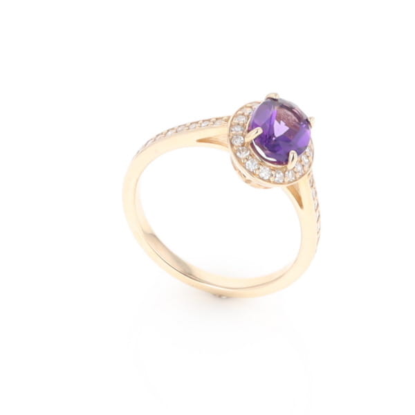 Oval Amethyst with Diamond Halo Ring