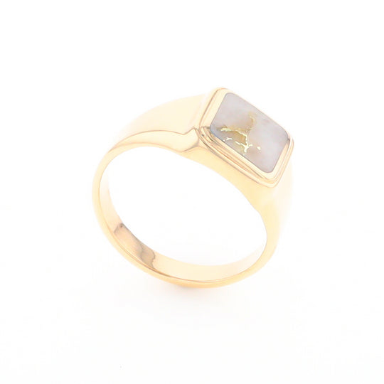 Gold Quartz Ring Square Inlaid Design