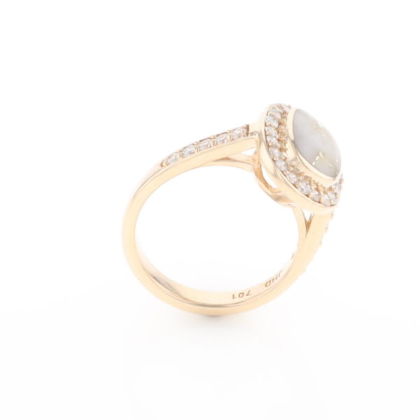 Rectangular Gold Quartz Inlaid Ring with 0.65ctw Diamond Halo
