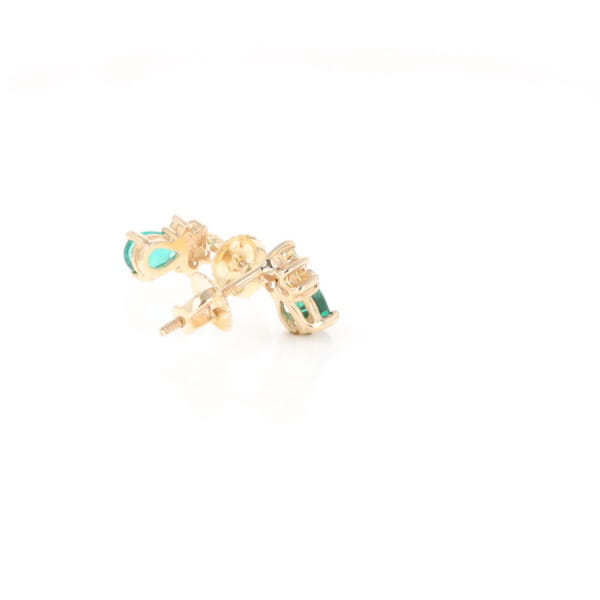 Synthetic Emerald Pear Shaped Earrings with Diamond Accents