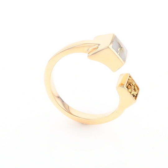 Gold Quartz Ring Natural Nuggets Inlaid Wrap Double Square Design