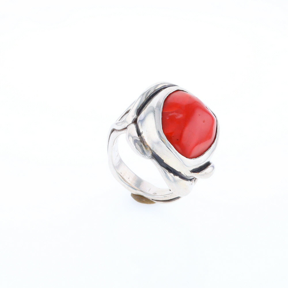 Native Oval Coral Free Form Ring