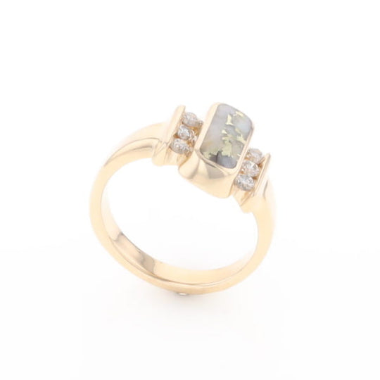 Gold Quartz Ring Oval Inlaid Design with .24ctw Round Diamonds