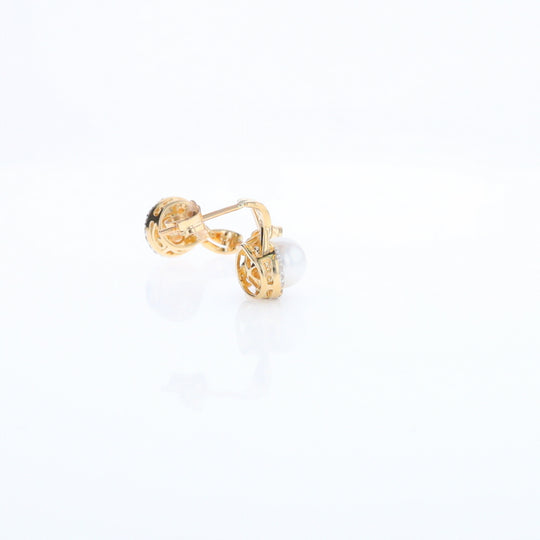 Pearl Drop Earrings with Diamond Halos