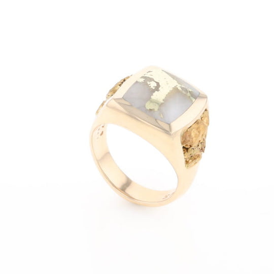 Gold Quartz Ring Double Side Natural Nuggets Rectangle Inlaid Center G1