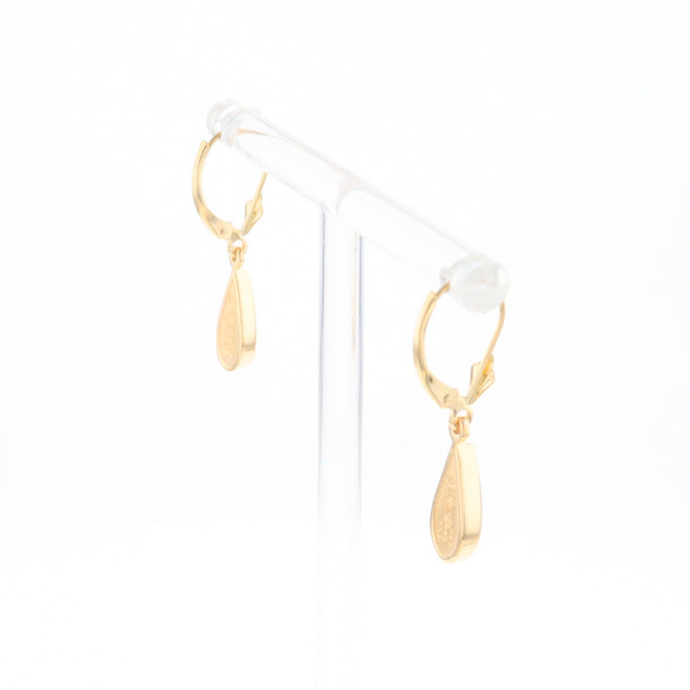 Gold Quartz Earrings Tear Drop Inlaid Lever Backs