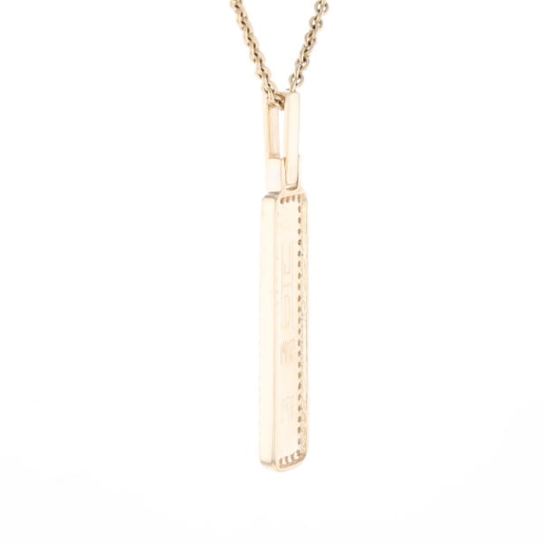 Gold Quartz Necklace, Rectangle Inlaid, .27ctw Diamond Halo Pendant
