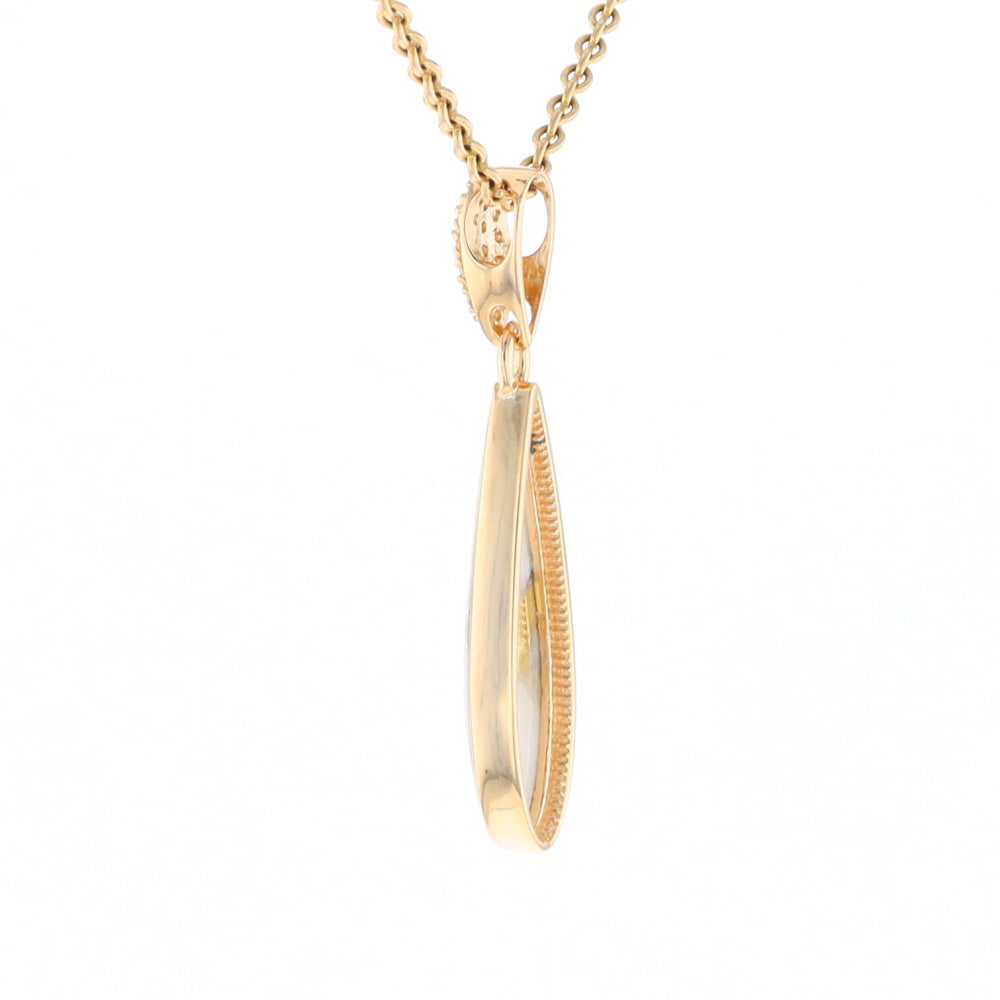 Gold Quartz Necklace, Tear Drop Inlaid Design with 0.11ctw Diamond Pave Pendant G2