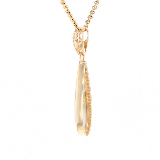 Gold Quartz Necklace, Tear Drop Inlaid Design with 0.11ctw Diamond Pave Pendant G2