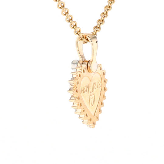 G2 Gold Quartz Pendant Heart Inlaid .21ctw Diamond Halo Design Pendant